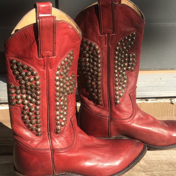 Frye Deep Red Billy Hammered Stud Leather Boots - Picture 2 of 7